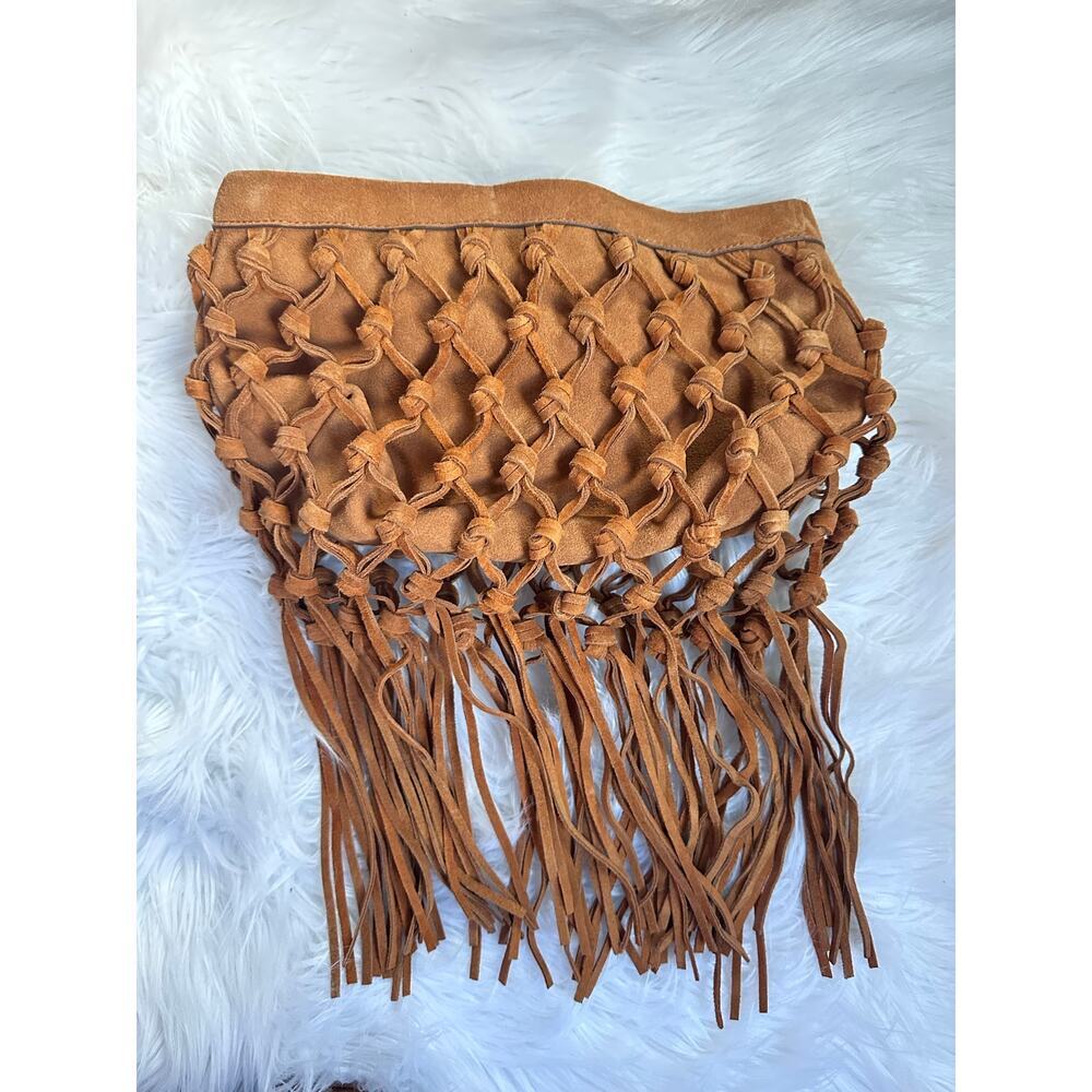 Penrose Leather Pouch Clutch Saddle Suede Cage W/Fringe/Tassels NEW - Picture 6 of 8